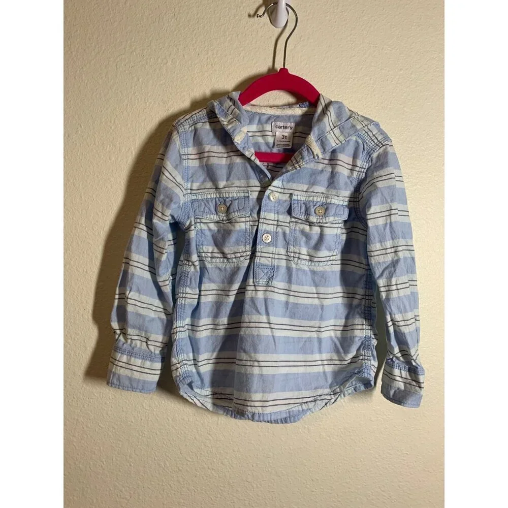 Carter's Long Sleeve Hoodie Shirt Toddler Boys Size 3T Blue Preppy Casual